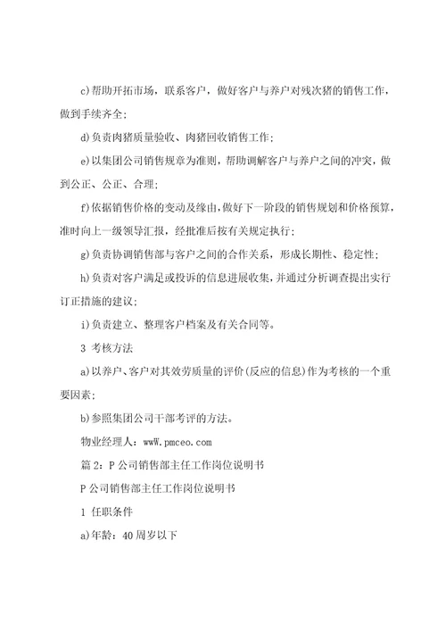 P公司销售员工作岗位说明书