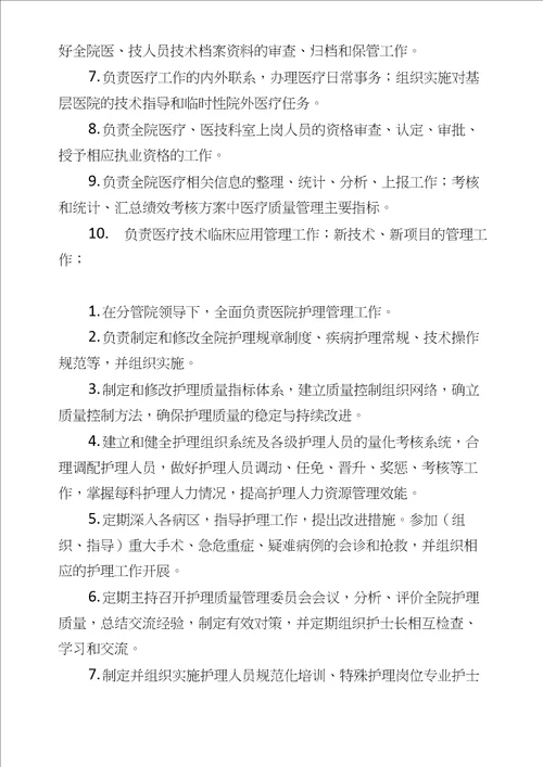 医院职能部门岗位职责和组织架构图