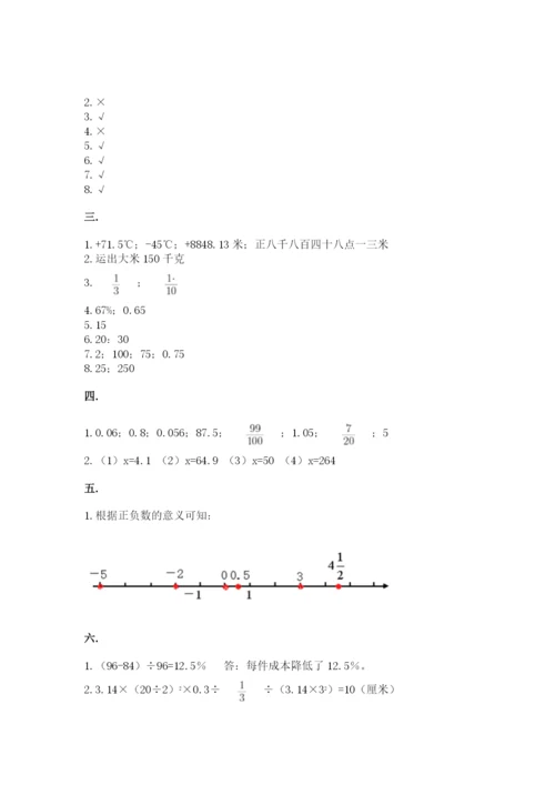 小学六年级数学期末自测题含答案【b卷】.docx
