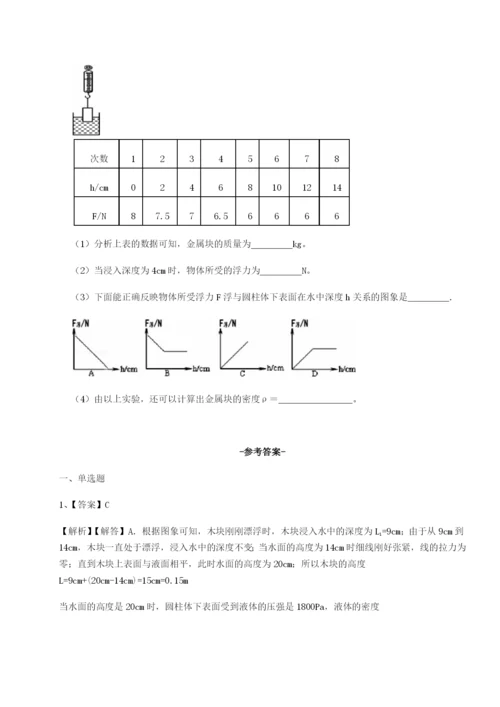 专题对点练习重庆市北山中学物理八年级下册期末考试同步练习试卷（含答案详解）.docx