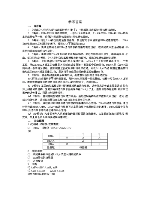 生物必修2第4章  基因的表达精练测试题及答案