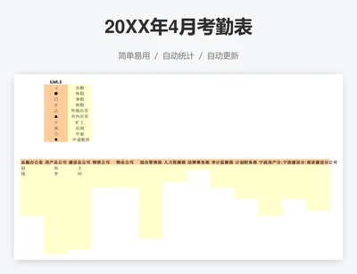 20XX年4月考勤表