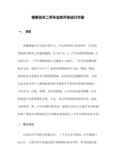 山东银泰名车汇二手车业务运营方案范文.docx