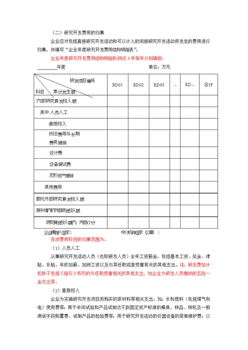 关于研发费用归集的有关规定和办法