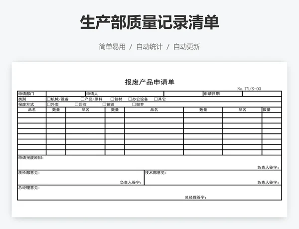 生产部质量记录清单