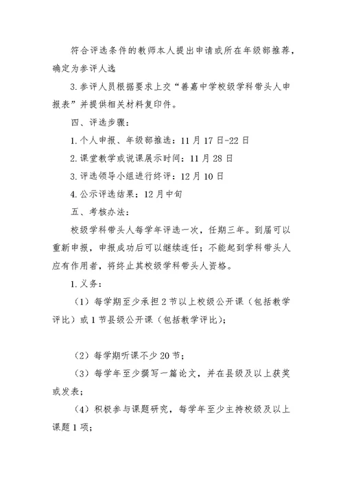 善嘉中学校级学科带头人评选方案