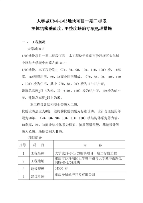 主体结构砼墙面垂直度平整度修补专项处理方案