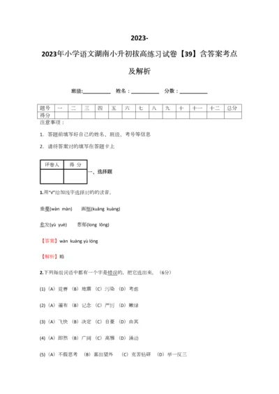 2023年小学语文湖南小升初拔高练习试卷含答案考点及解析.docx