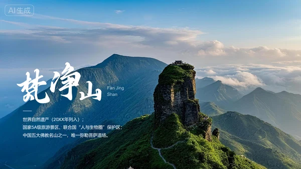 蓝色摄影风贵州旅游景点介绍PPT模板
