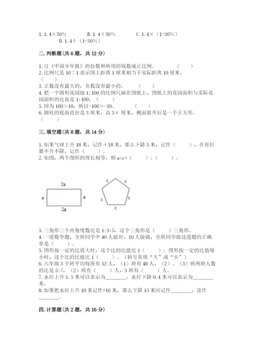 泰兴市六年级下册数学期末测试卷（精选题）.docx