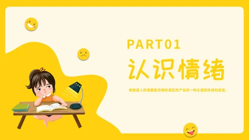 黄色插画风格打败情绪小怪兽情绪管理PPT