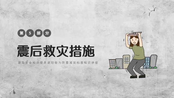 灰色复古简约插画512全国防灾减灾日防震减灾安全通行宣传课