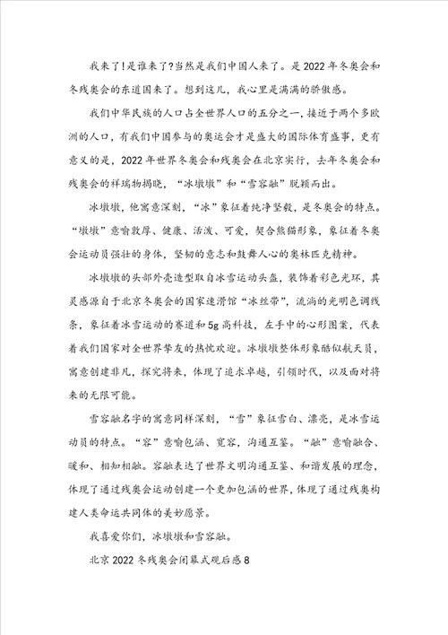 北京2022冬残奥会闭幕式观后感十篇