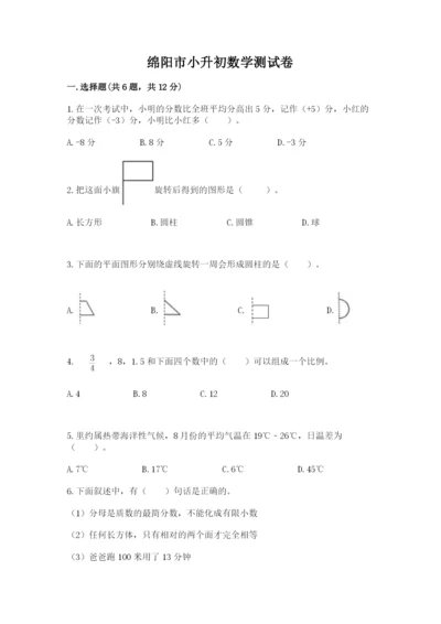 绵阳市小升初数学测试卷完整版.docx