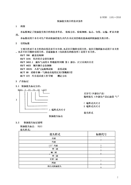 快插接头标准2016