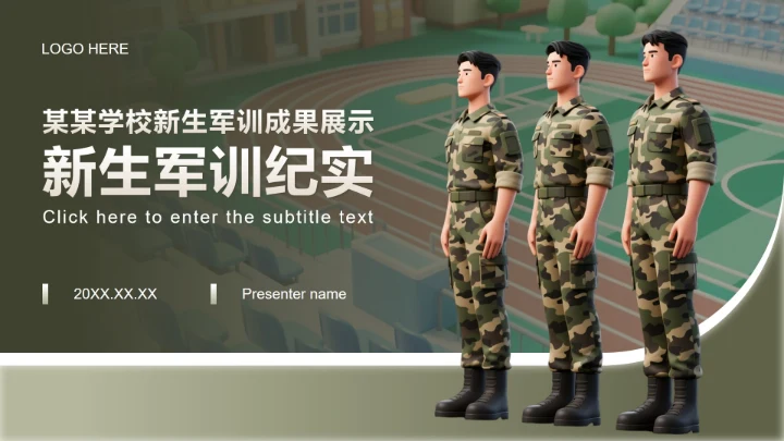 绿色迷彩简约风新生军训成果展示汇报PPT模板