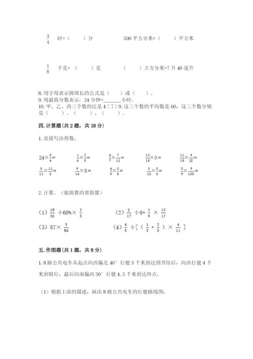 2022年人教版六年级上册数学期末测试卷【b卷】.docx