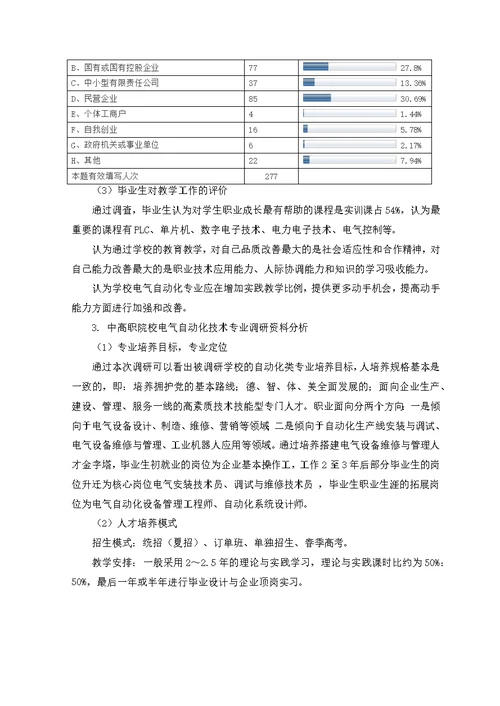 山东省电气自动化技术专业教学指导方案开发调研报告