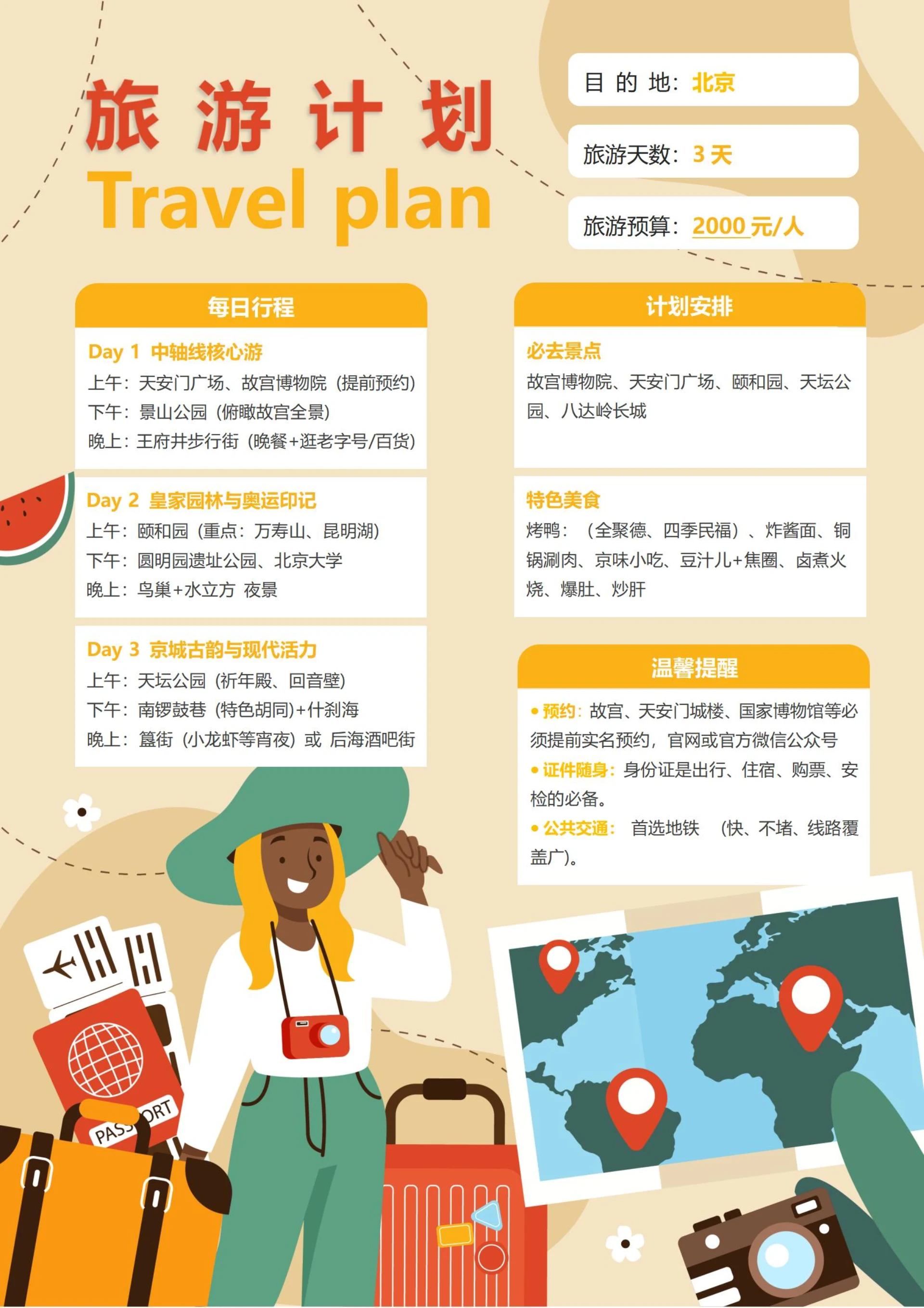 (北京)旅游计划3天