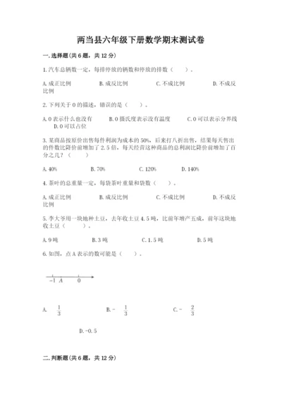 两当县六年级下册数学期末测试卷精选.docx