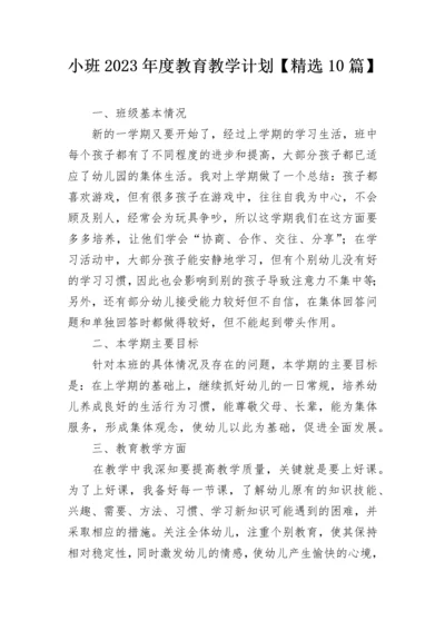 小班2023年度教育教学计划【精选10篇】.docx