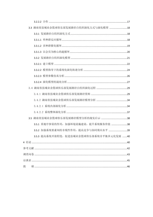 自组织理论视角县域业余篮球俱乐部发展路径研究-以湖南省为例毕业论文.docx
