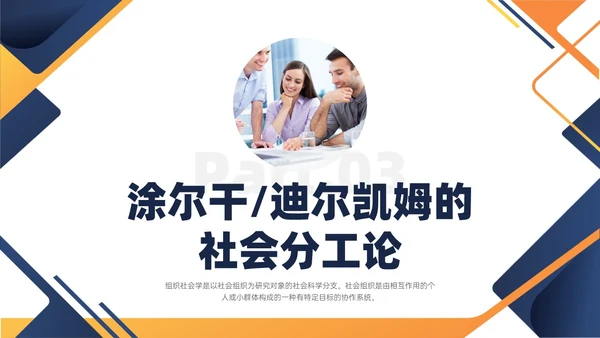 黄蓝色简约商务形状组织社会学理论PPT课件政务服务