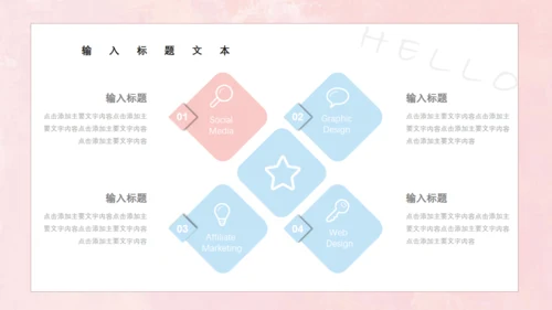 7月你好柔和的粉色女生专用小梅花鹿通用PPT模板