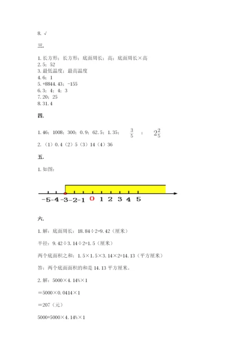 人教版六年级数学小升初试卷及答案（全国通用）.docx