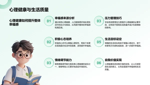 绿色3D风大学生心理健康教育PPT模板