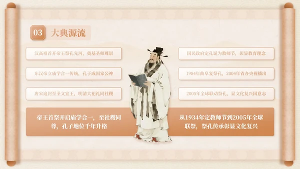 米色中国风孔子诞辰主题班会PPT模板