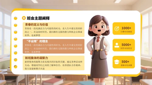 黄色3D风迎新班会PPT模板