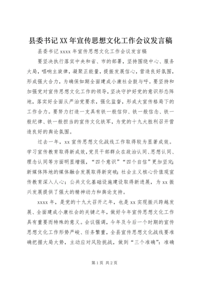 县委书记XX年宣传思想文化工作会议发言稿.docx