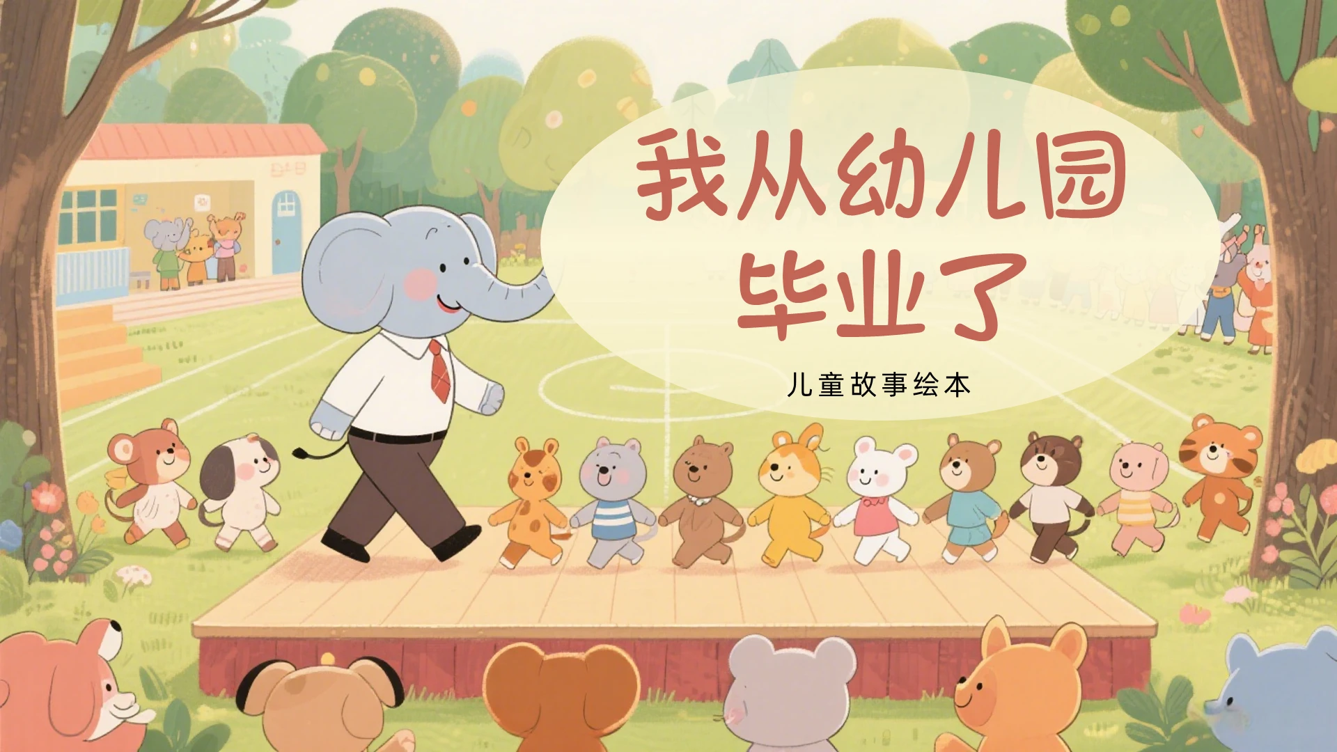 红棕色卡通我从幼儿园毕业了儿童故事绘本PPT