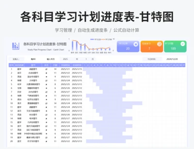 各科目学习计划进度表-甘特图