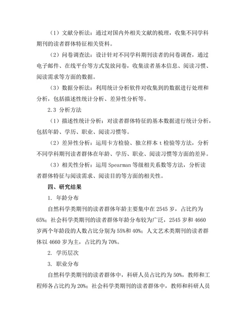 不同学科期刊的读者群体特征分析
