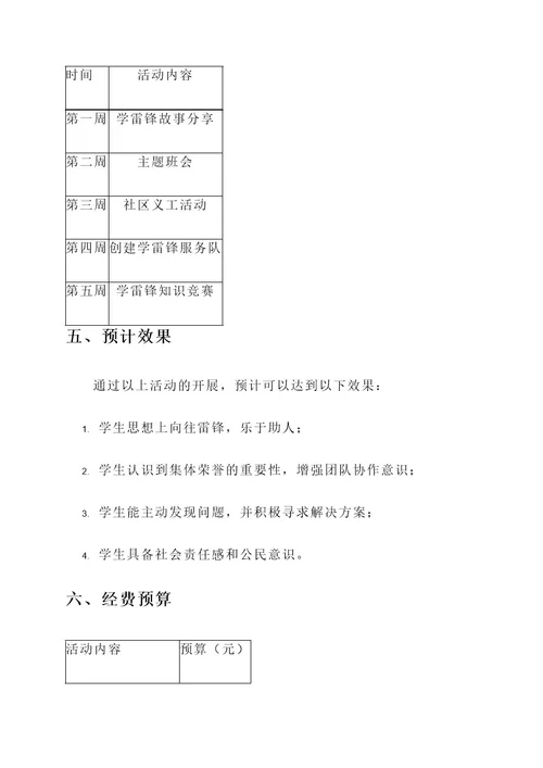 学雷锋小学活动策划书