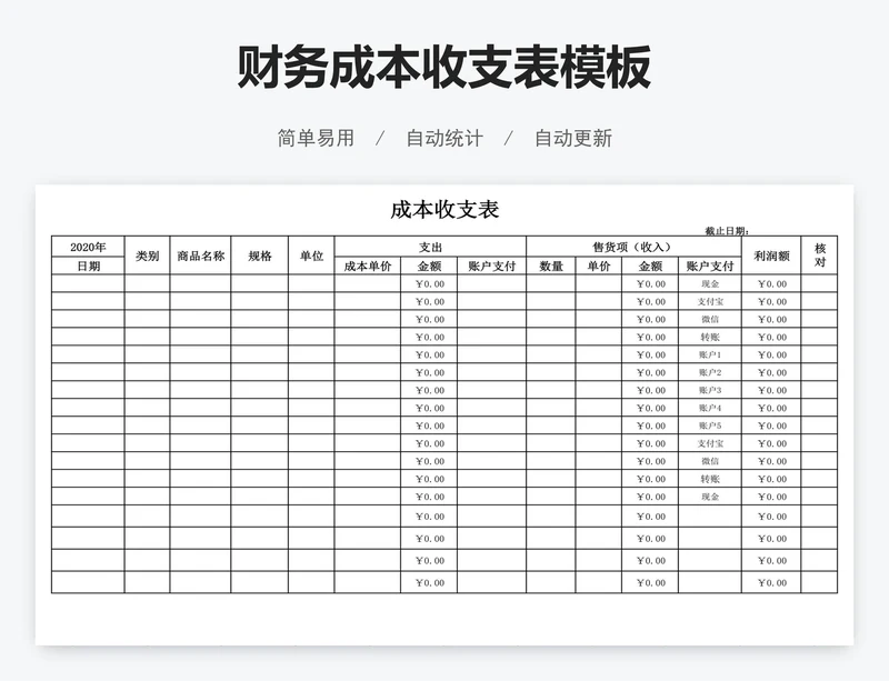 财务成本收支表模板