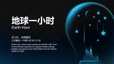 黑色简约地球熄灯一小时PPT模板
