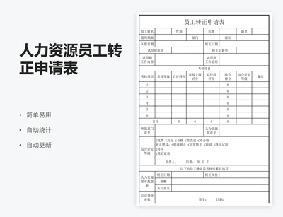 人力资源员工转正申请表