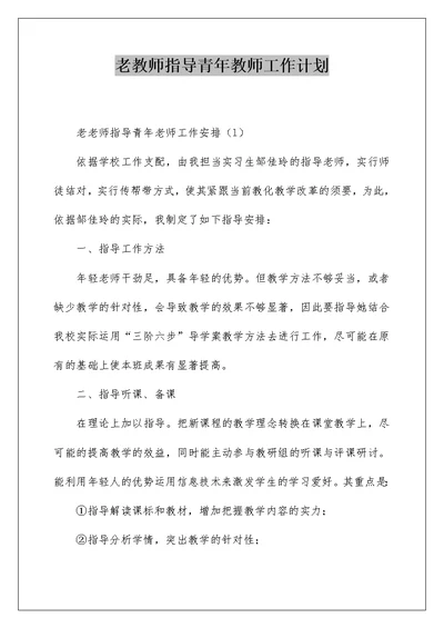 老教师指导青年教师工作计划