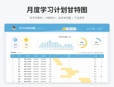 月度学习计划甘特图