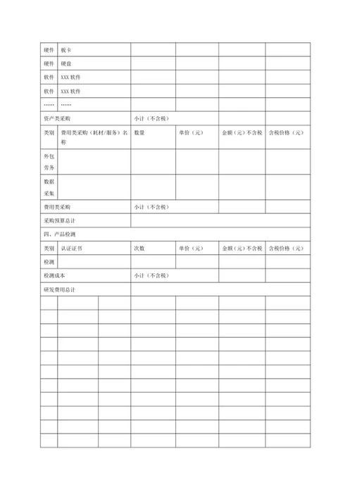 研发项目预算表