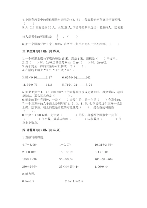 2022人教版五年级上册数学期末测试卷全面.docx
