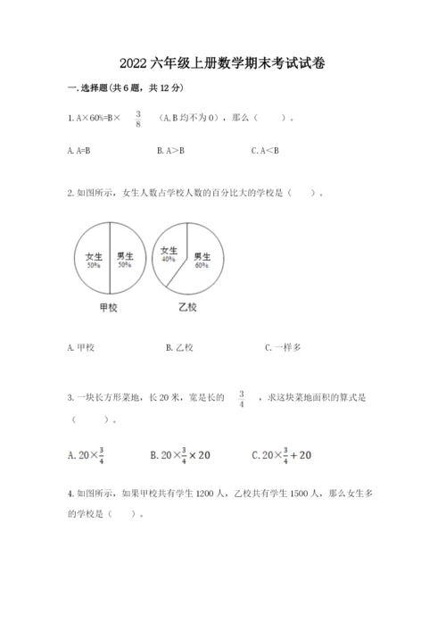 2022六年级上册数学期末考试试卷附完整答案【各地真题】.docx