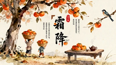 棕色古风霜降课件通用模板