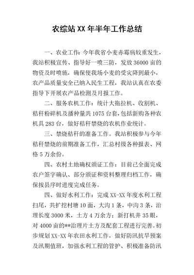 农综站某年半年工作总结