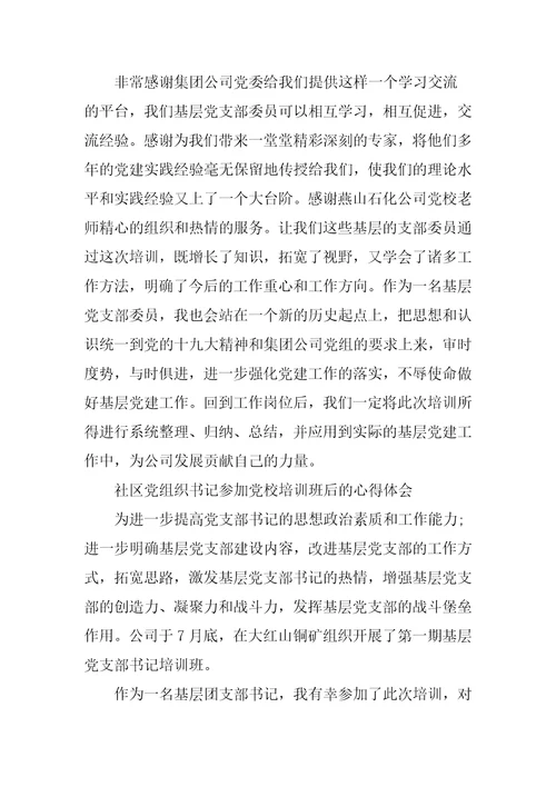 社区党组织书记参加党校培训班后的心得体会