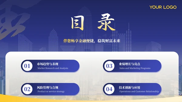 蓝色金融行业年终汇报总结ppt模板