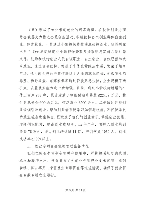 县就业专项资金使用管理情况自查报告.docx